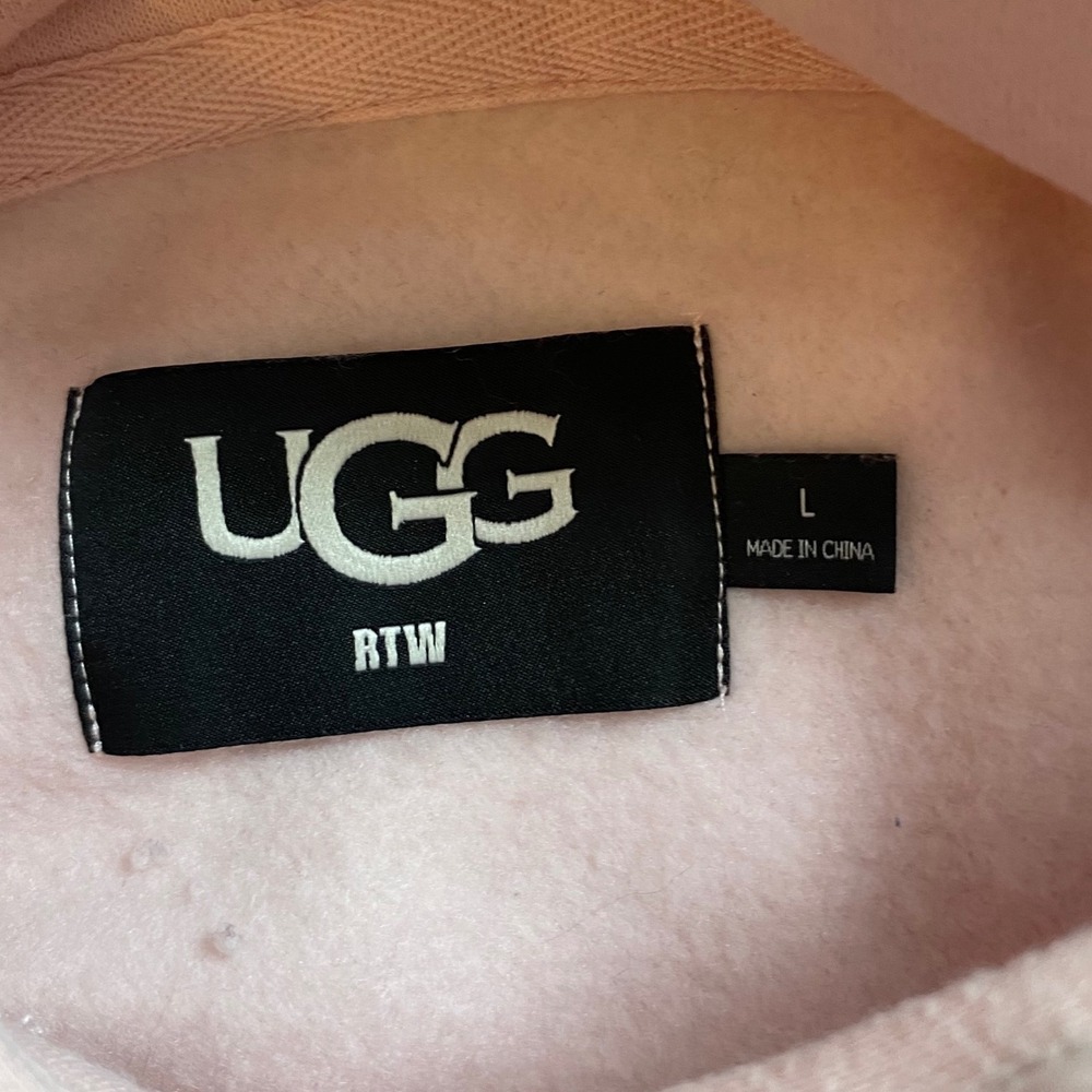 UGG Ericka Relaxed Hoodie Pink Faux Fur Logo Fleece Sweatshirt Womens Large - Picture 3 of 6